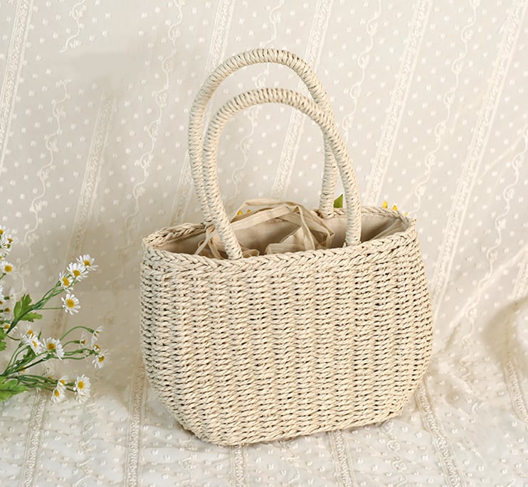 Sunflower Design Floral Straw Tote Bag