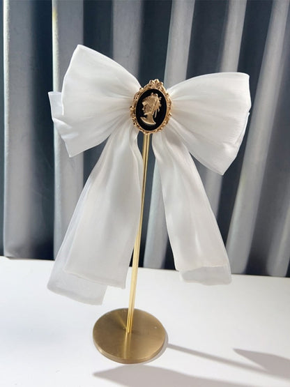 Baroque White/Black/Champagne Organza Bow Brooch