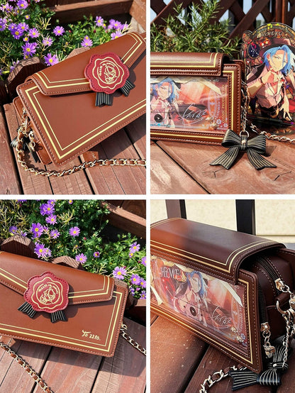 Rose Design Brown Envelope Shaped Crossbody Ita Bag