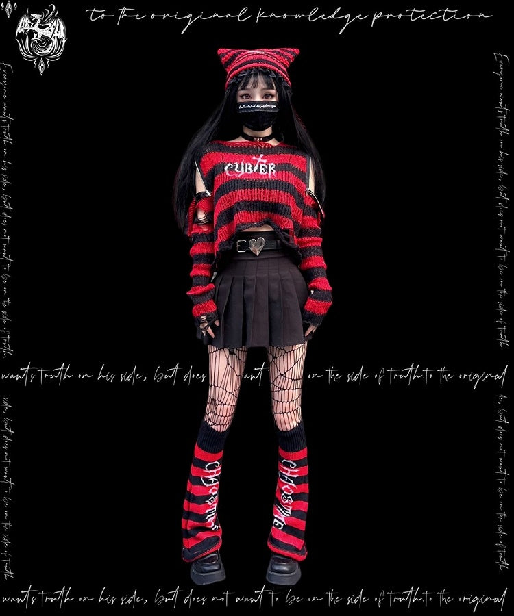 Punk White/ Red Cat Ear Design Knitted Hat