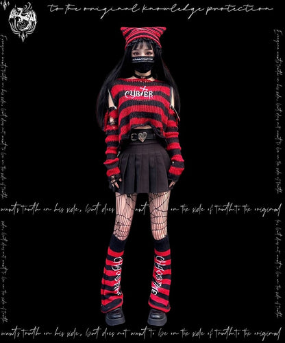 Punk White/ Red Cat Ear Design Knitted Hat