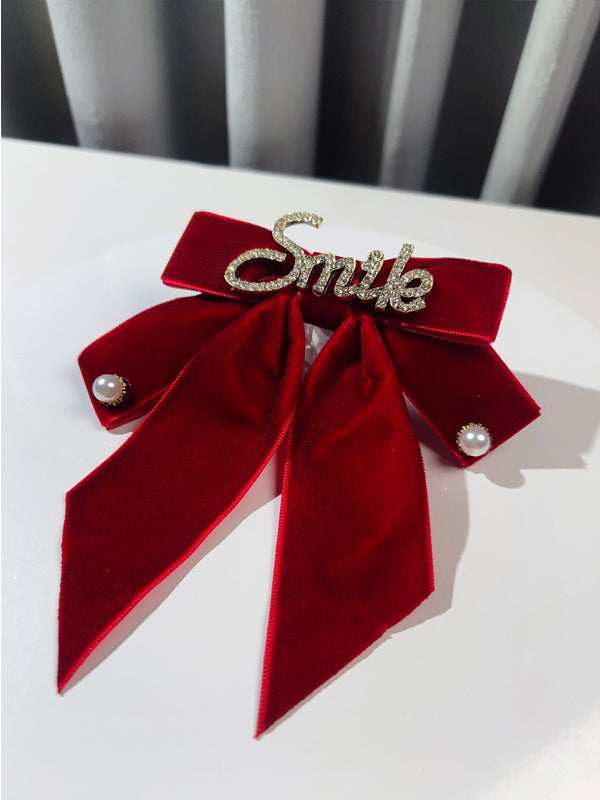 Rhinestone Letters Decorative Bow Tie with Pin Black /Wine Red /Dark Green