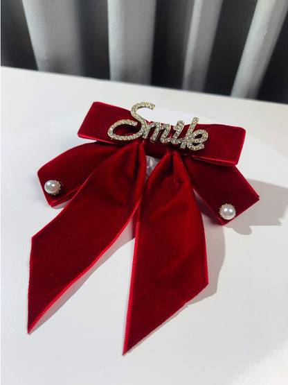 Rhinestone Letters Decorative Bow Tie with Pin Black /Wine Red /Dark Green