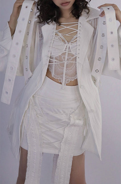 Lace-up Detail White Skirt