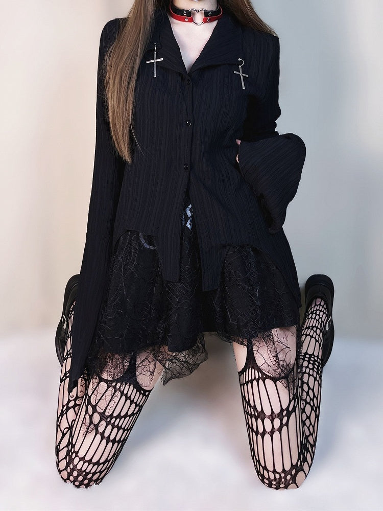 Punk Black Cut-out Design Fishnet Tights