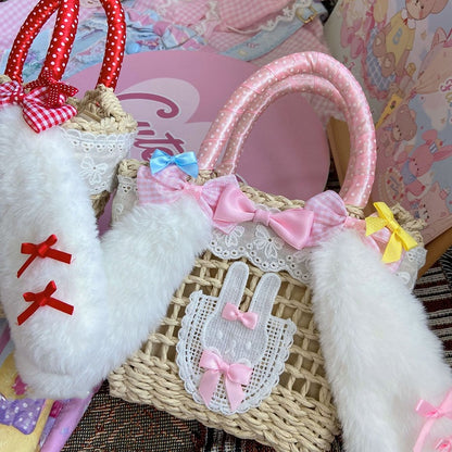Plush Rabbit Ears Design Pink/Red Bowknots Lolita Bag