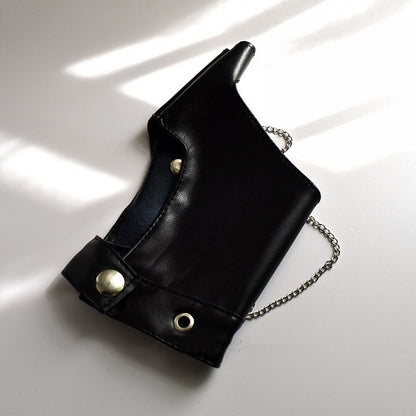 Studs and Chain Decorative Rock Black PU Gloves