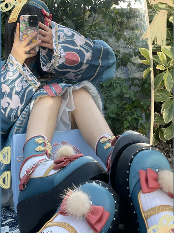 Clearance-Size 35 Bow at Top Heart Knot Blue Qi Style Platforms