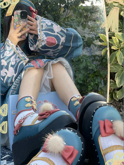 Clearance-Size 35 Bow at Top Heart Knot Blue Qi Style Platforms