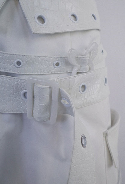 White Box Pleat Long Skirt Star Embroidery Pockets