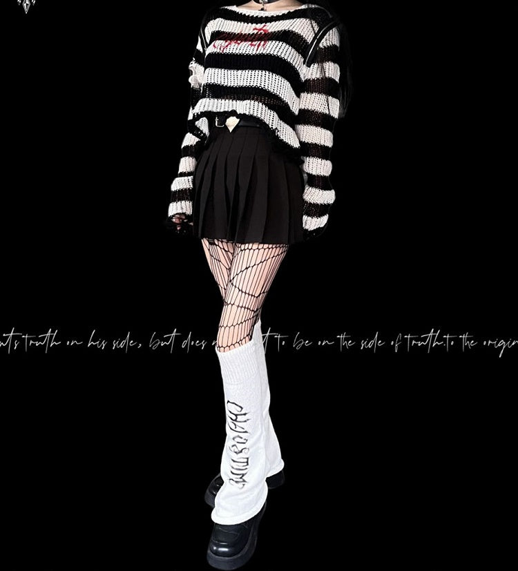 Punk White Knitted Leg Warmers
