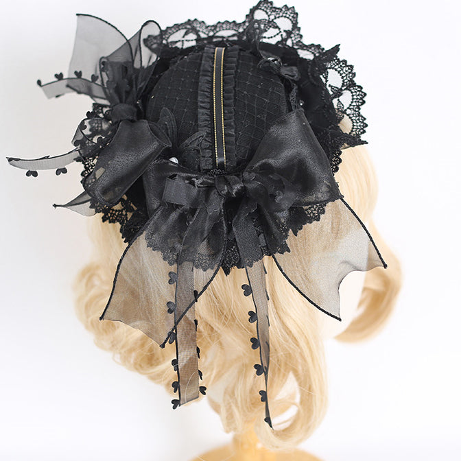 Black Vintage Bowknots Lace Trim Beaded Mini Hat