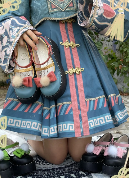 Clearance-Size 35 Bow at Top Heart Knot Blue Qi Style Platforms