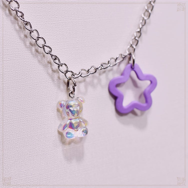 Y2K Star and Bear Decorated Silver Waist Chain