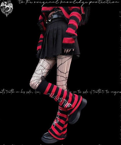 Punk Red/ Black Striped Pattern Leg Warmers