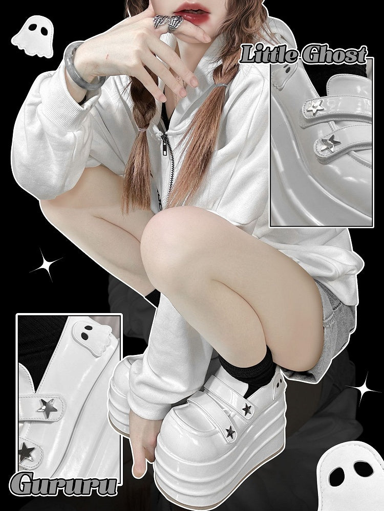 Clearance-Size 34 Little Ghost Design White Platforms