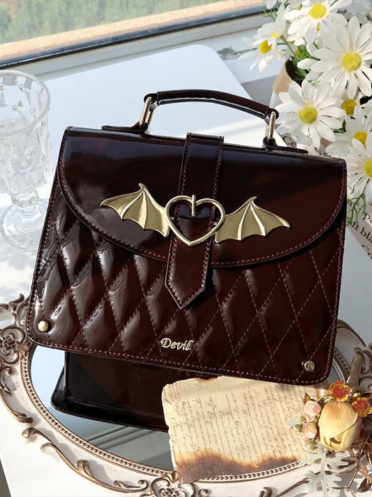 Bat Wings Design Buckle Brown Ita Shoulder Bag