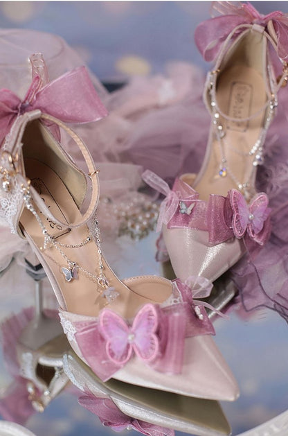 Flowers Butterflies Decorated Pinkish Purple 5cm/8cm Hime Lolita High Heels