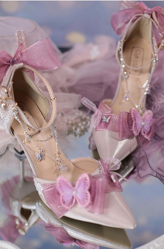 Flowers Butterflies Decorated Pinkish Purple 5cm/8cm Hime Lolita High Heels