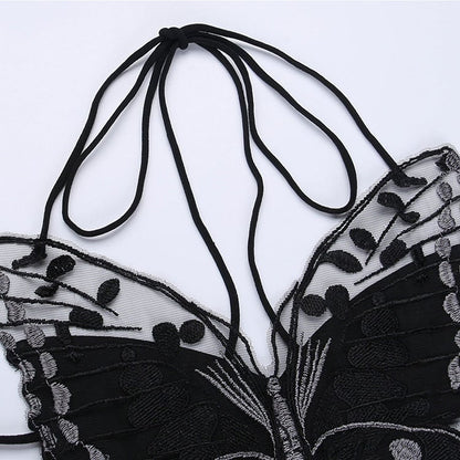 Black Halter Neck Butterfly Design Cami Top Ashnikko Concert Outfits