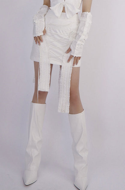 Lace-up Detail White Skirt