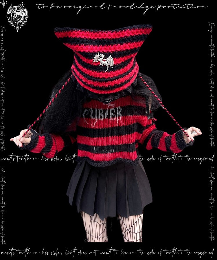 Punk White/ Red Cat Ear Design Knitted Hat