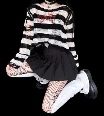 Punk White Knitted Leg Warmers