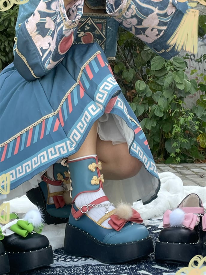 Clearance-Size 35 Bow at Top Heart Knot Blue Qi Style Platforms