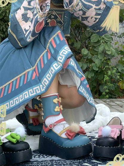 Clearance-Size 35 Bow at Top Heart Knot Blue Qi Style Platforms