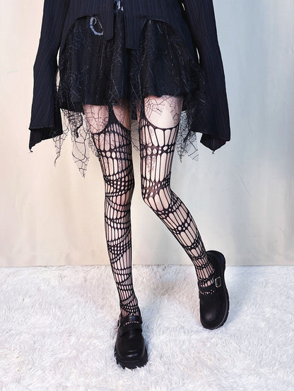 Punk Black Cut-out Design Fishnet Tights