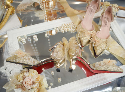 Clearance-Size 37 Song of Dawn Buckle Ankle Strap Gold 8CM Hime Lolita High Heels