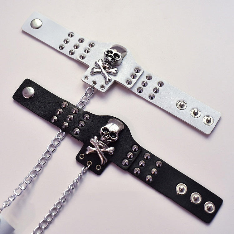 Skeleton and Studs Design Black/White Bracelet with Ring