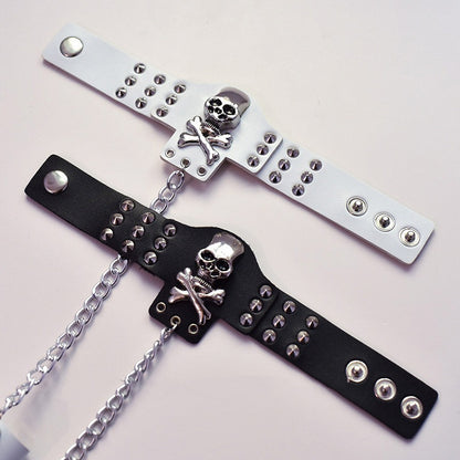 Skeleton and Studs Design Black/White Bracelet with Ring