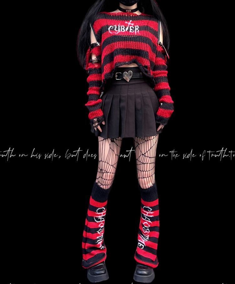 Punk Red/ Black Striped Pattern Leg Warmers
