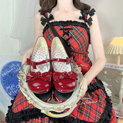 Clearance - Size 34 Bow at Top PU Red Mary Janes Shoes