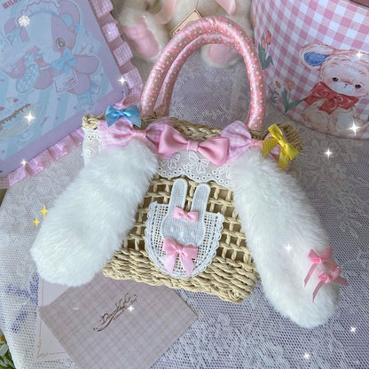 Plush Rabbit Ears Design Pink/Red Bowknots Lolita Bag