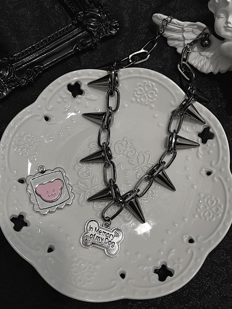 Punk Bone Pendant Metal Studs Chain Choker