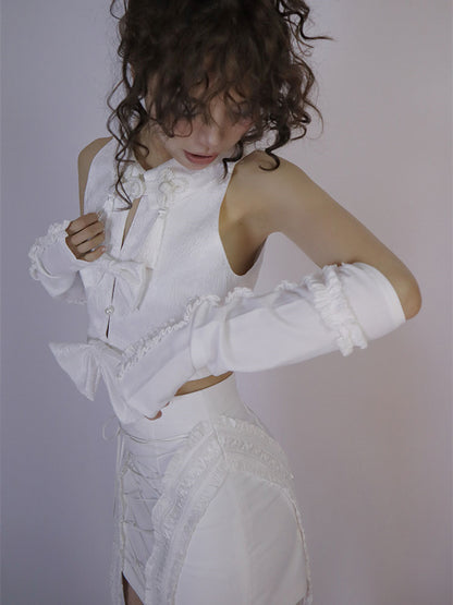 Lace-up Detail White Skirt