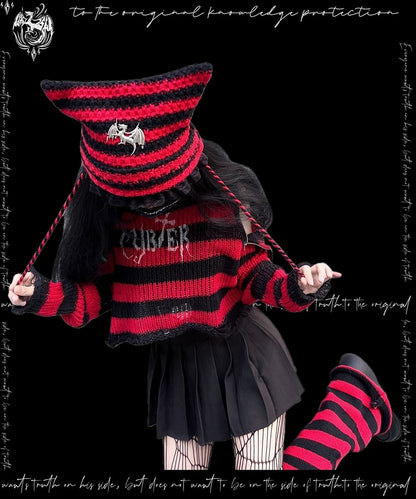 Punk White/ Red Cat Ear Design Knitted Hat