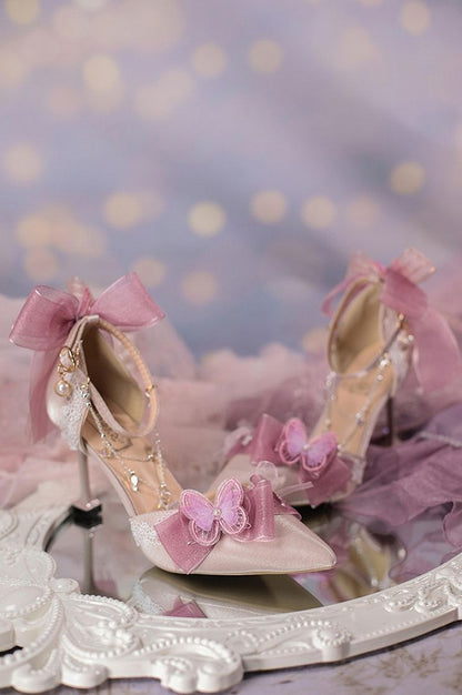 Flowers Butterflies Decorated Pinkish Purple 5cm/8cm Hime Lolita High Heels