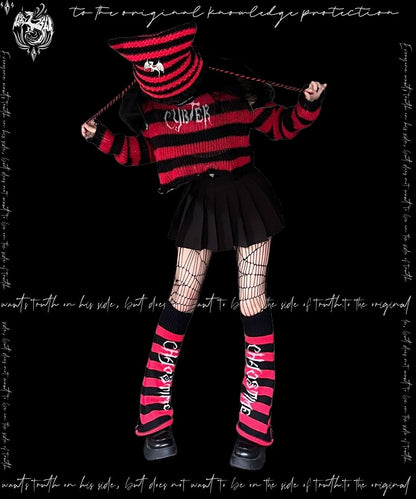 Punk Red/ Black Striped Pattern Leg Warmers
