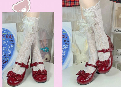 Clearance - Size 34 Bow at Top PU Red Mary Janes Shoes