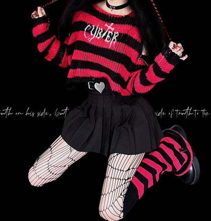 Punk Red/ Black Striped Pattern Leg Warmers