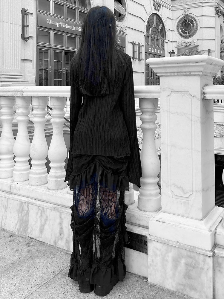 Punk Irregular Hem Black Shirt