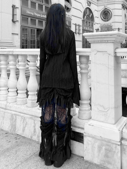 Punk Irregular Hem Black Shirt