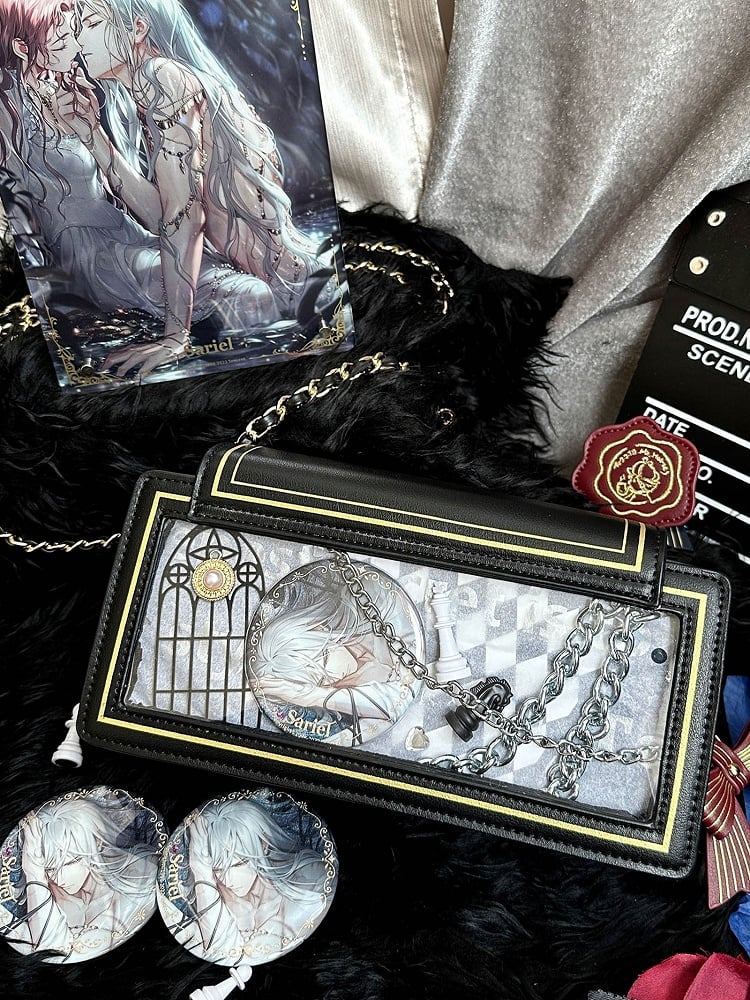 Rose Design Black Envelope Shaped Crossbody Ita Bag