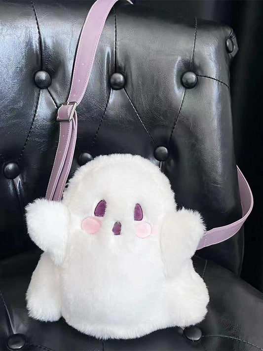 White Cute Ghost Shaped Plush Crossbody Bag Small Size
