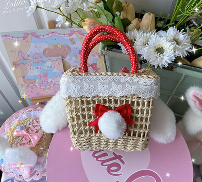 Plush Rabbit Ears Design Pink/Red Bowknots Lolita Bag