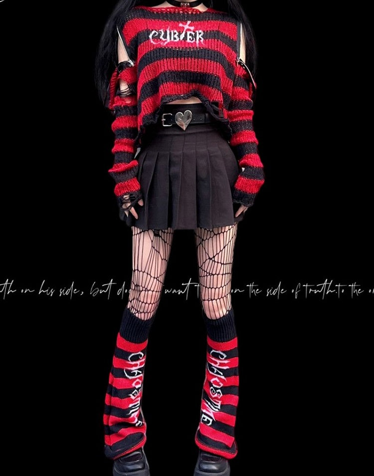 Punk Red/ Black Striped Pattern Leg Warmers