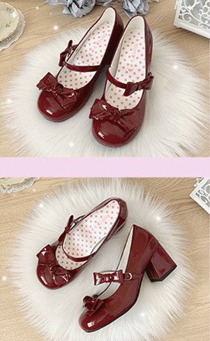 Clearance - Size 34 Bow at Top PU Red Mary Janes Shoes